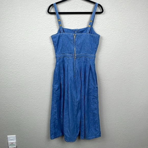 New L’Agence Denim Pleated Esmeralda Dress Button Front Blue Jean Stokes Sz 6 - Picture 7 of 16